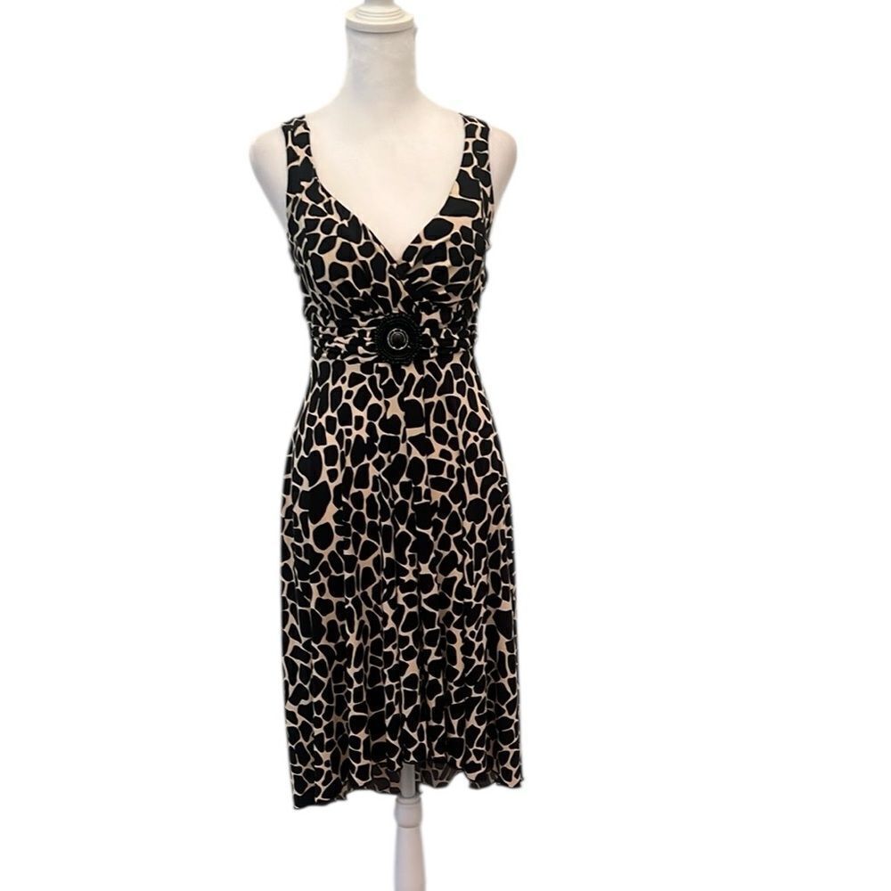 Enfocus Studio sz4 Elegant Black & Cream Animal Print Sleeveless high low Dress